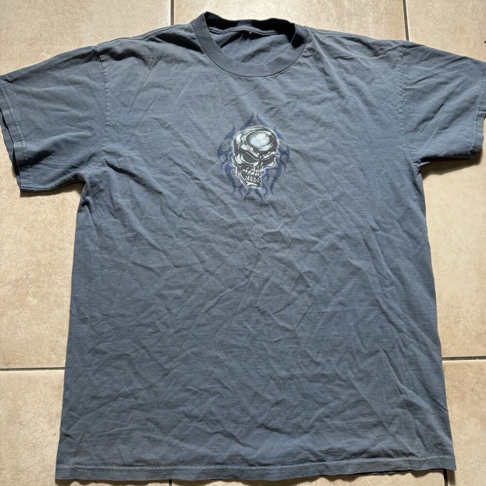 VTG RARE Y2K Skull Dragon T Shirt Men L Flame Tattoo Biker Tribal Graphic Grunge